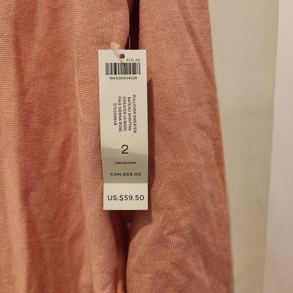 NWT Chico’s Peach/Blush Bateau Sweater 14 (size 2) - Picture 3 of 5